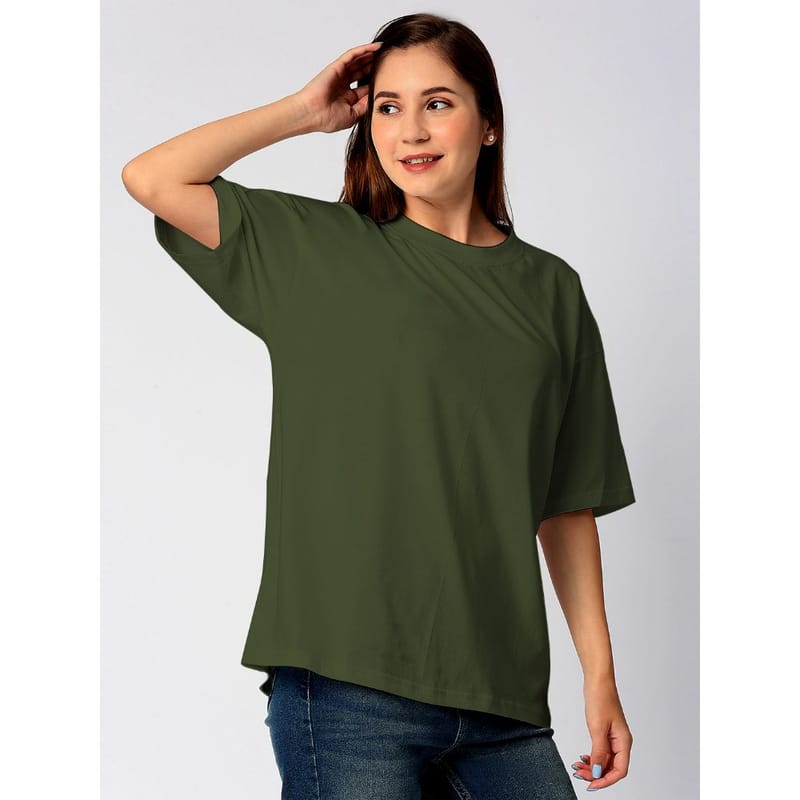 Streetmode Plain Olive Green T-Shirt for Women