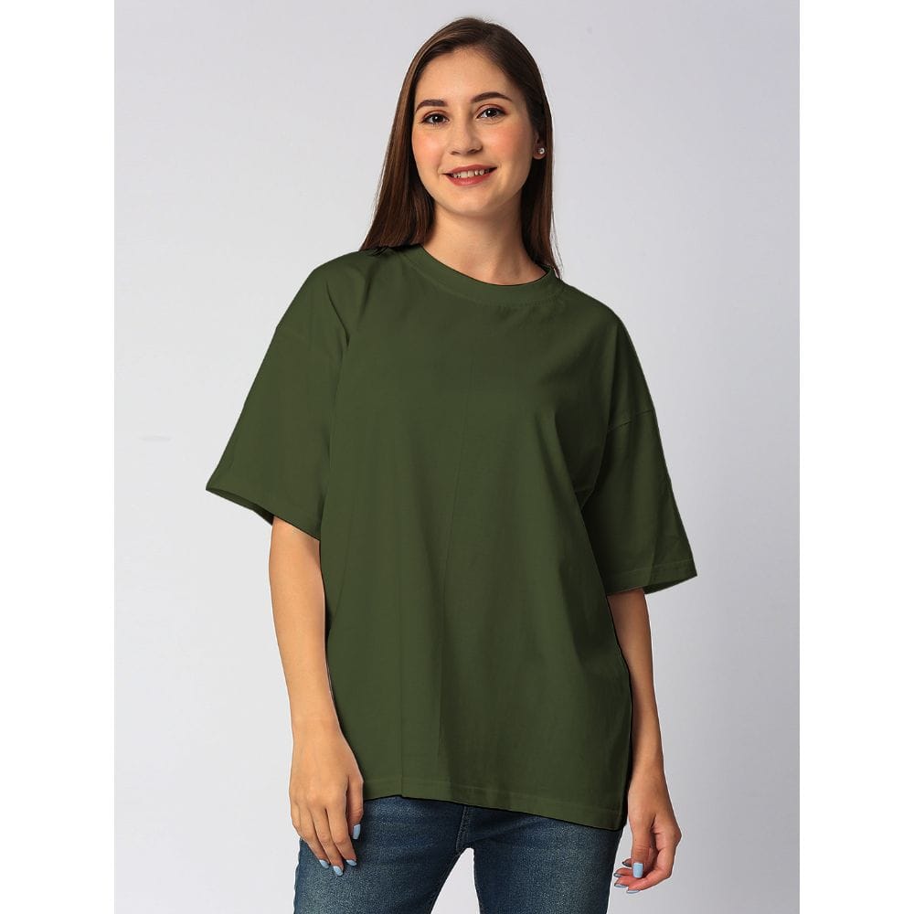 Streetmode Plain Olive Green T-Shirt for Women