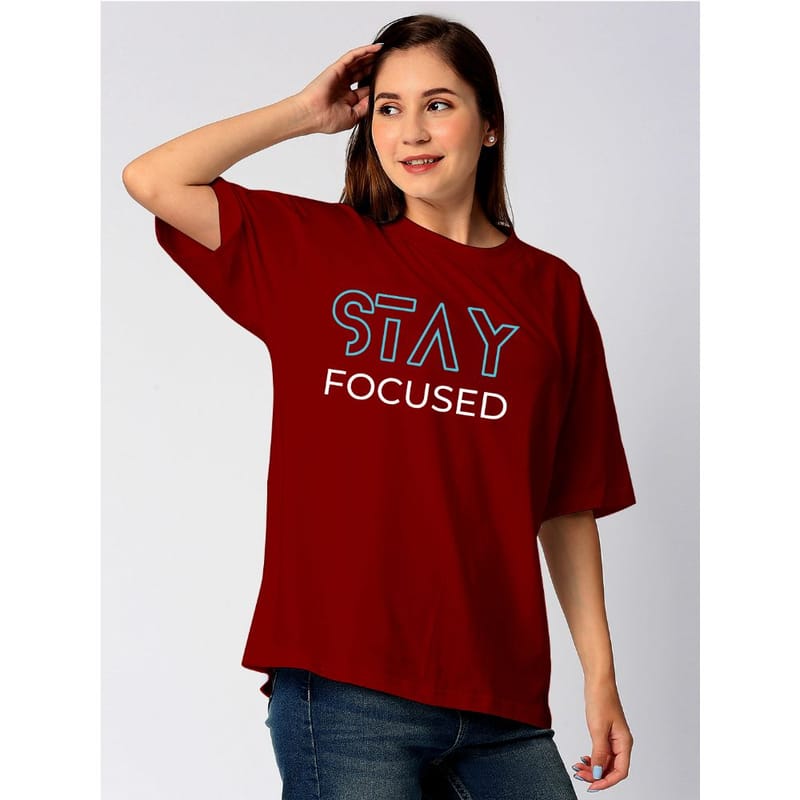 Streetmode Stay Focused Maroon T-Shirt for Women