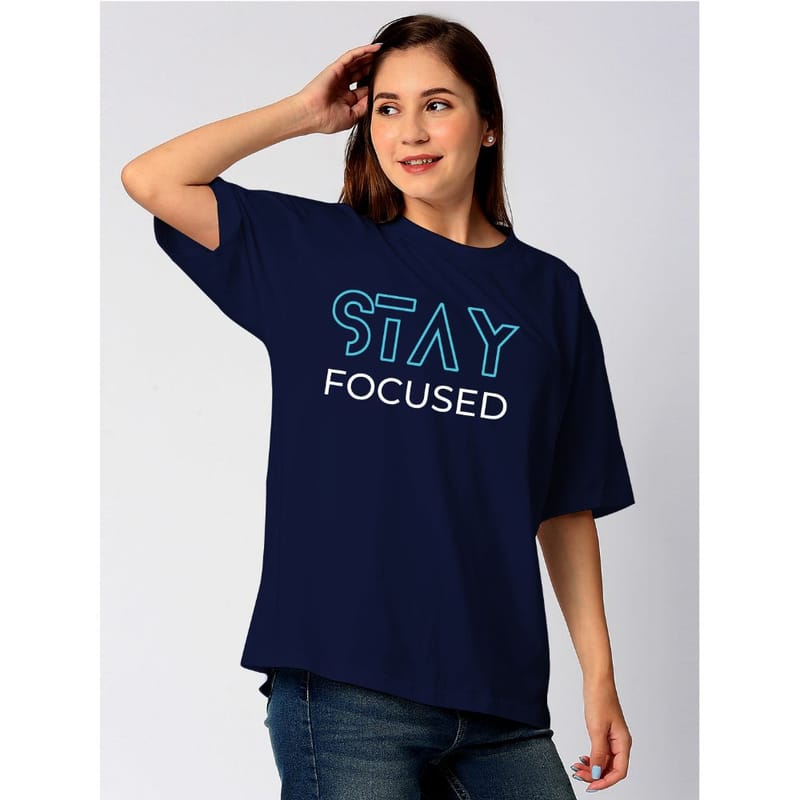 Streetmode Stay Focused Navy Blue T-Shirt for Women