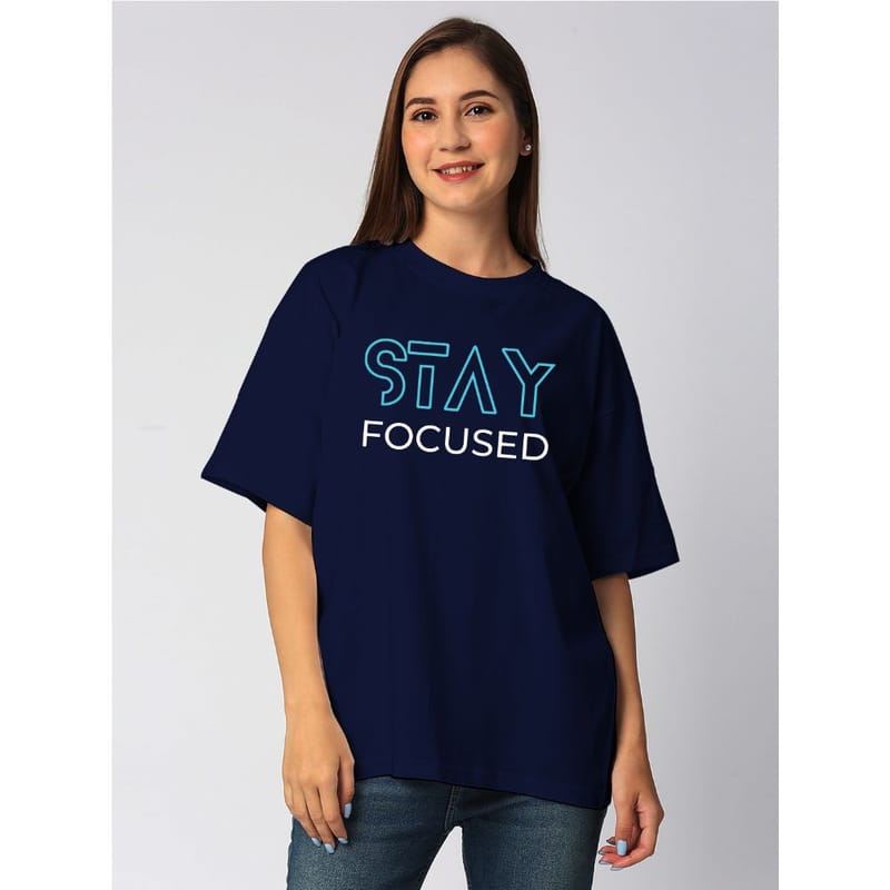 Streetmode Stay Focused Navy Blue T-Shirt for Women