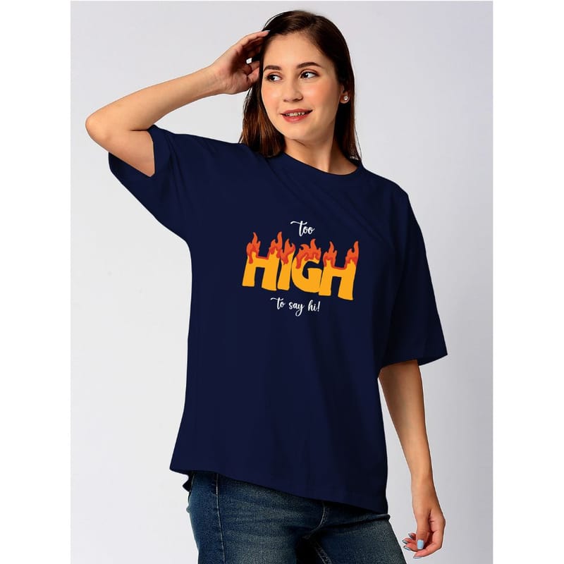 Streetmode Too High Navy Blue T-Shirt for Women