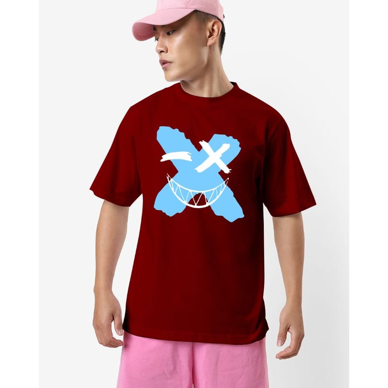 Streetmode Cross Smile Maroon T-Shirt for Men