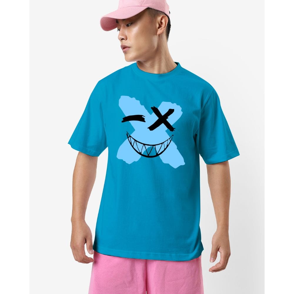 Streetmode Cross Smile Teal Blue T-Shirt for Men