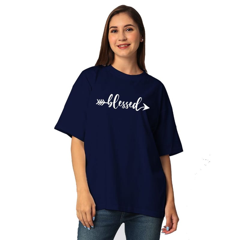 Streetmode Blessed Navy Blue T-Shirt for Women