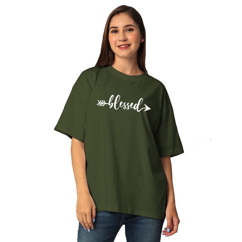 Streetmode Blessed Olive Green T-Shirt for Women