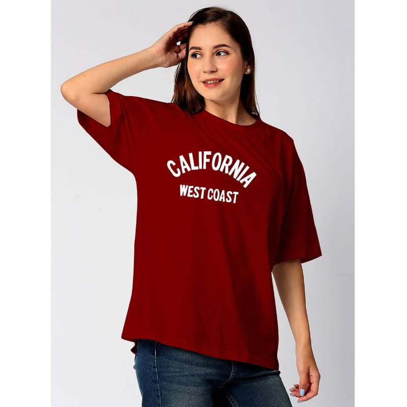 Streetmode California Maroon T-Shirt for Women