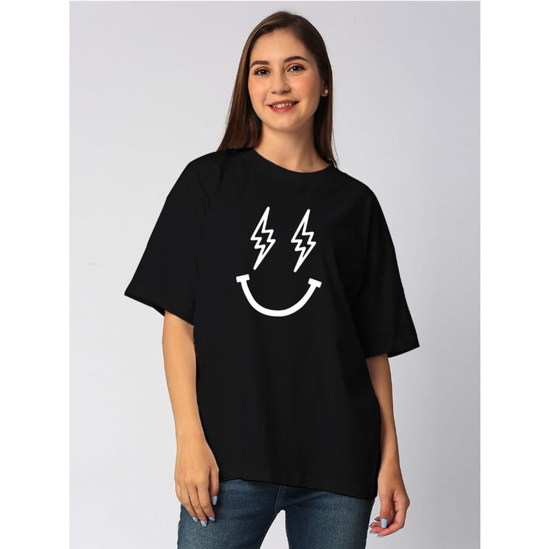 Streetmode Current Smile Black T-Shirt for Women