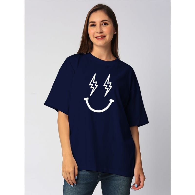 Streetmode Current Smile Navy Blue T-Shirt for Women