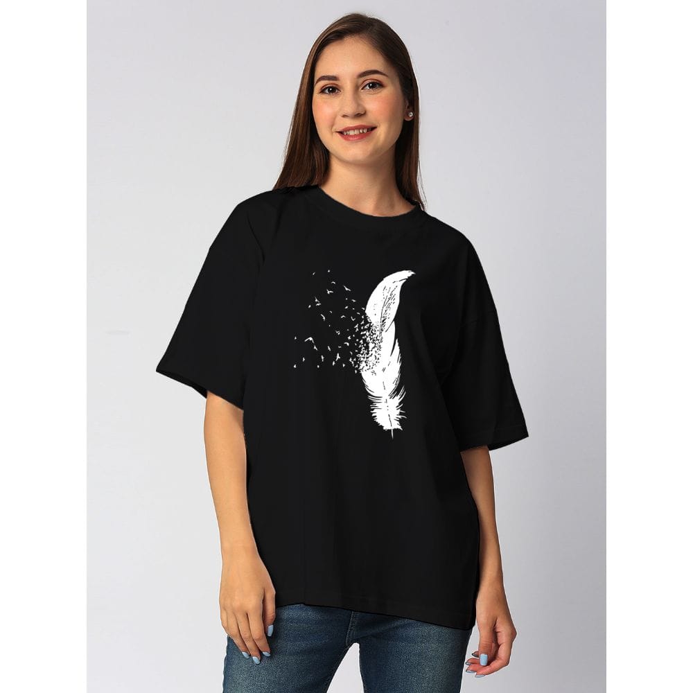 Streetmode Feather Black T-Shirt for Women