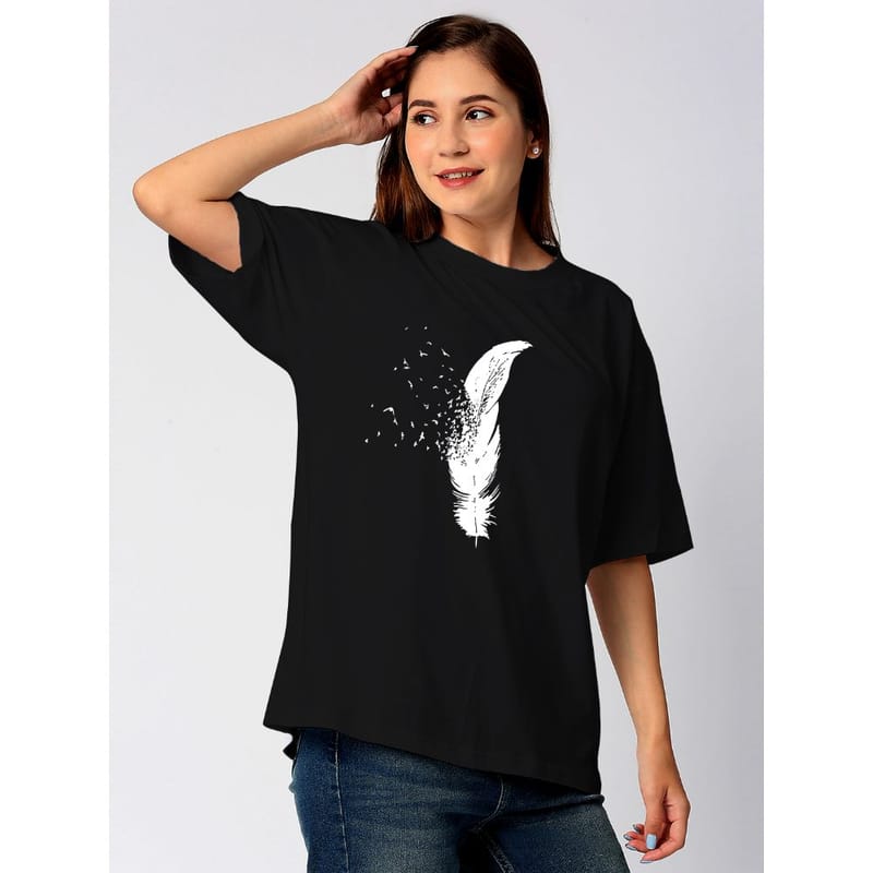 Streetmode Feather Black T-Shirt for Women