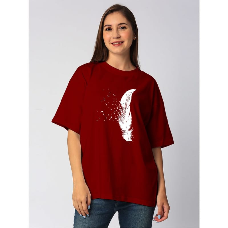 Streetmode Feather Maroon T-Shirt for Women