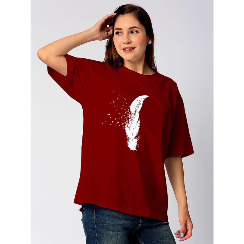 Streetmode Feather Maroon T-Shirt for Women