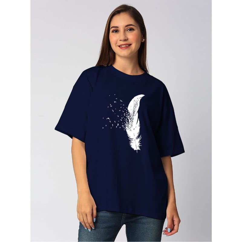 Streetmode Feather Navy Blue T-Shirt for Women