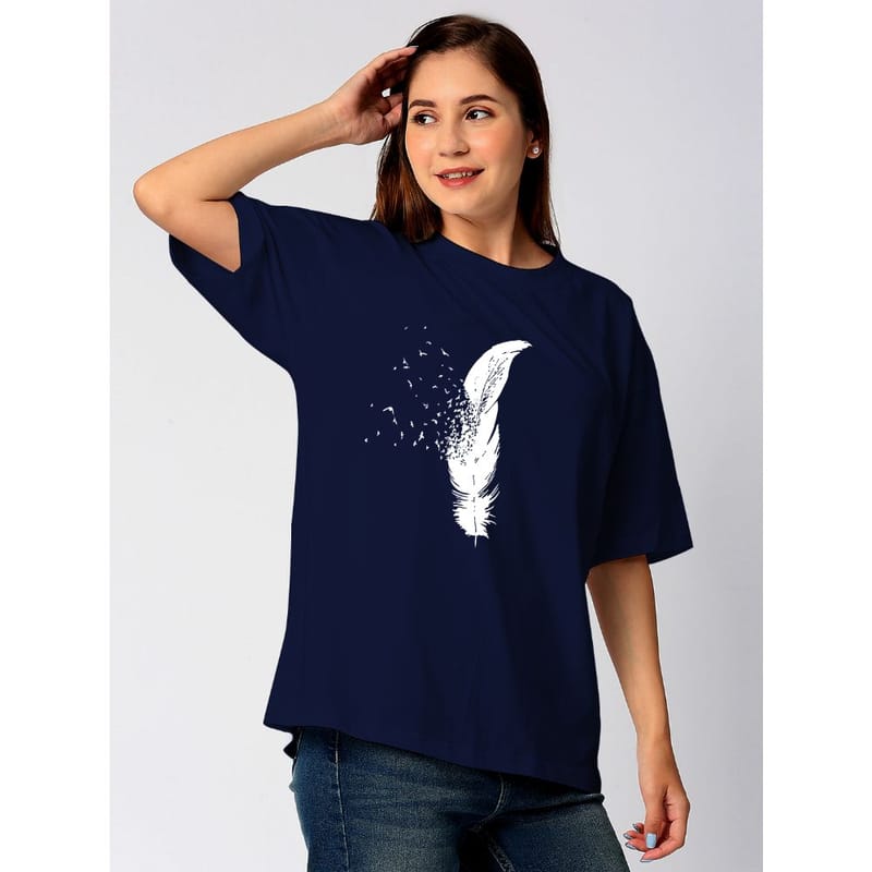 Streetmode Feather Navy Blue T-Shirt for Women