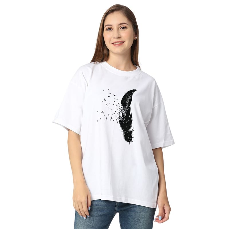 Streetmode Feather White T-Shirt for Women