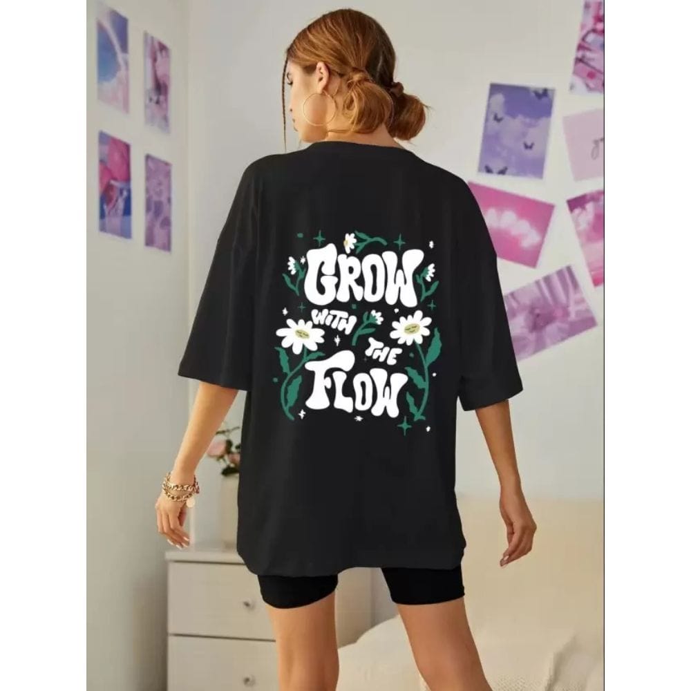 Streetmode Grow With The Flow Black T-Shirt for Women