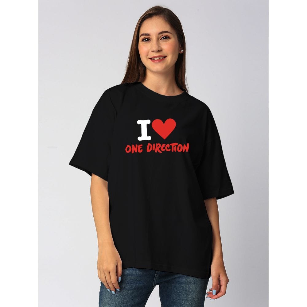 Streetmode I Love One Direction Black T-Shirt for Women