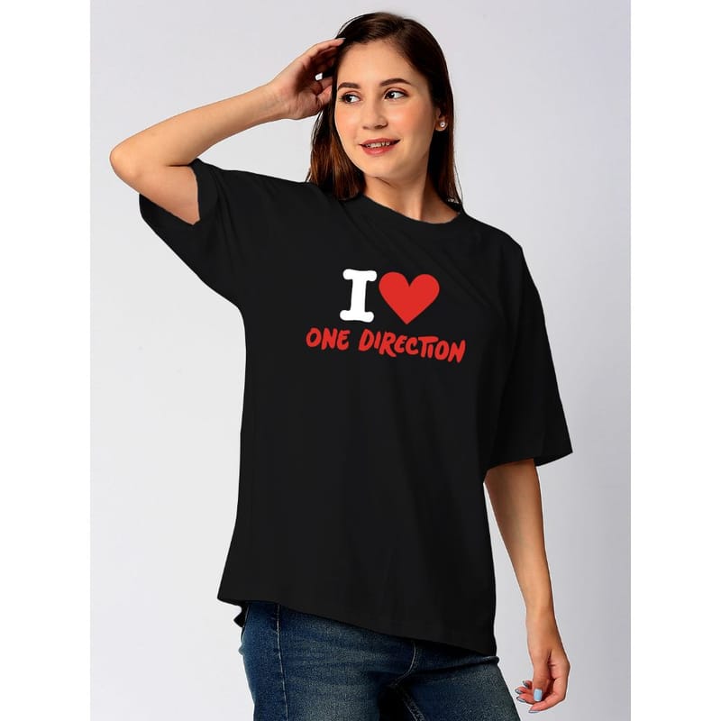 Streetmode I Love One Direction Black T-Shirt for Women