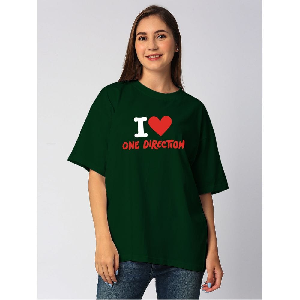 Streetmode I Love One Direction Green T-Shirt for Women