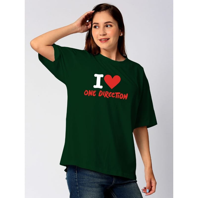 Streetmode I Love One Direction Green T-Shirt for Women