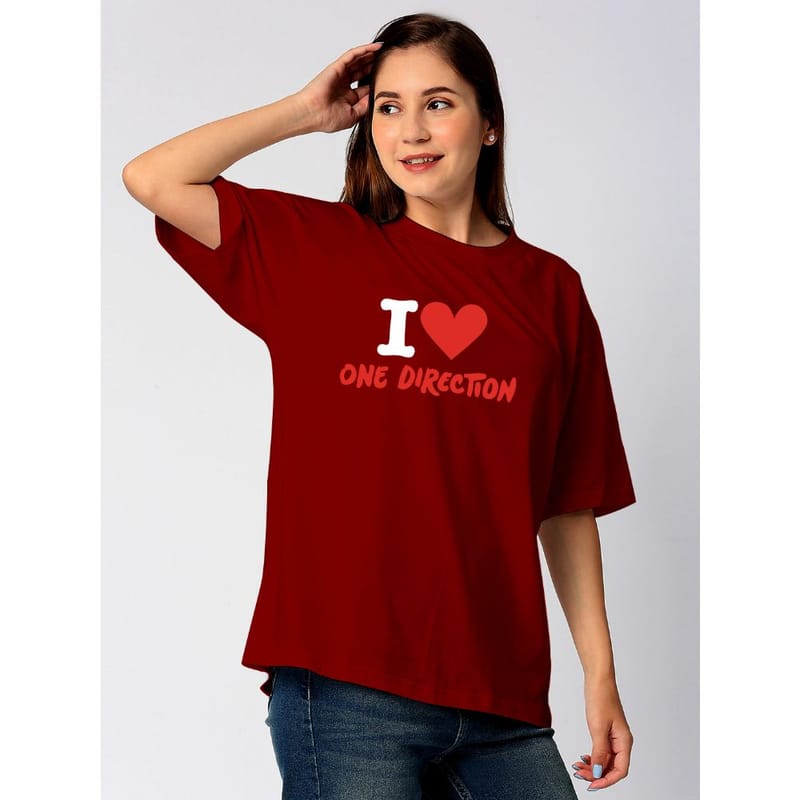 Streetmode I Love One Direction Maroon T-Shirt for Women