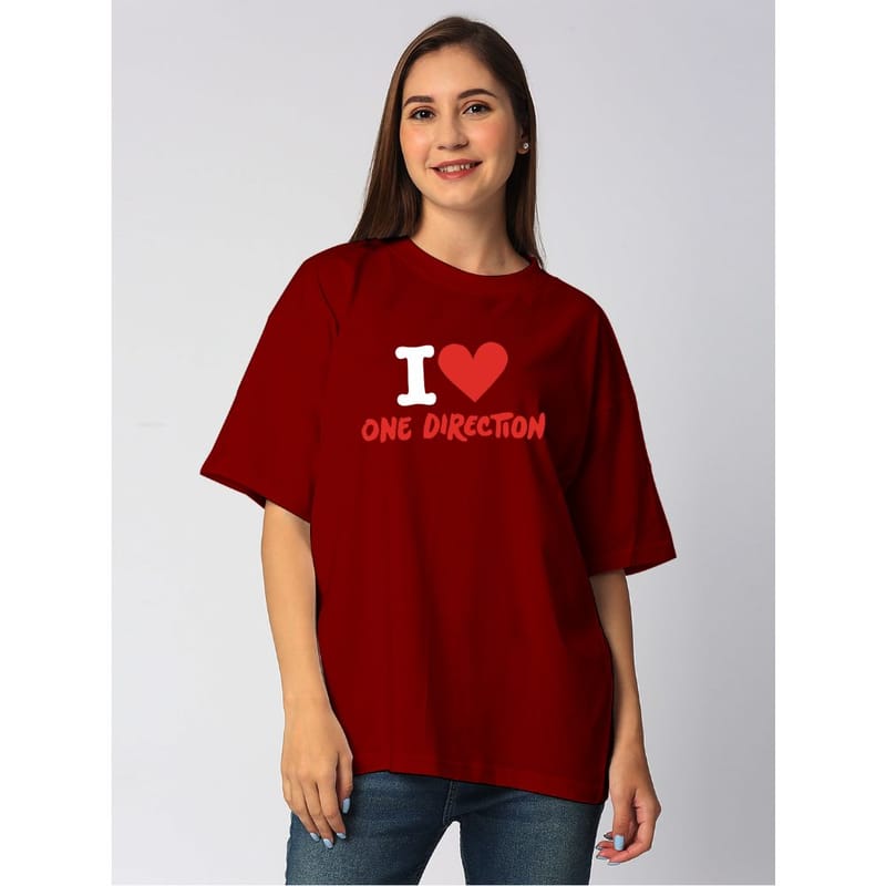 Streetmode I Love One Direction Maroon T-Shirt for Women