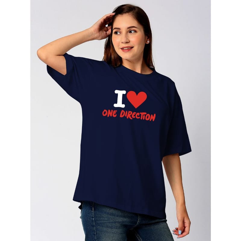 Streetmode I Love One Direction Navy Blue T-Shirt for Women