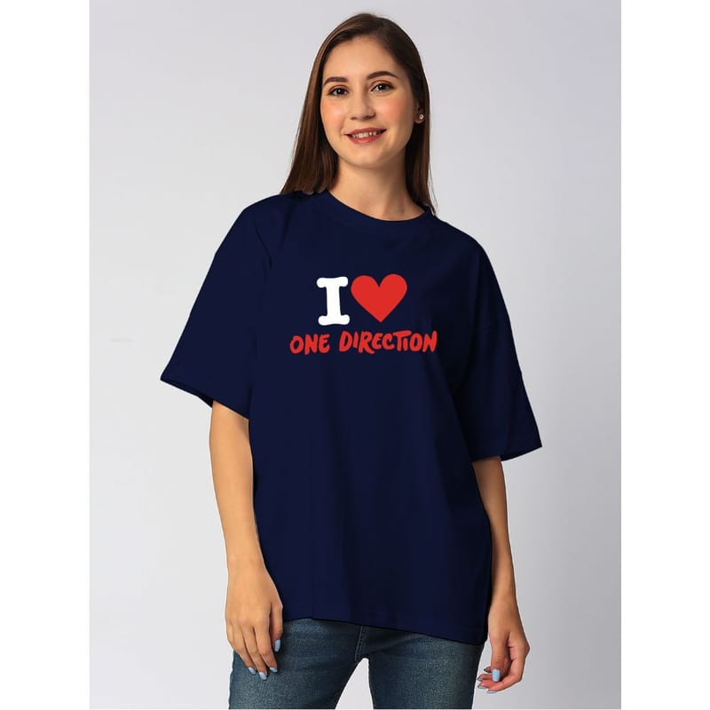 Streetmode I Love One Direction Navy Blue T-Shirt for Women