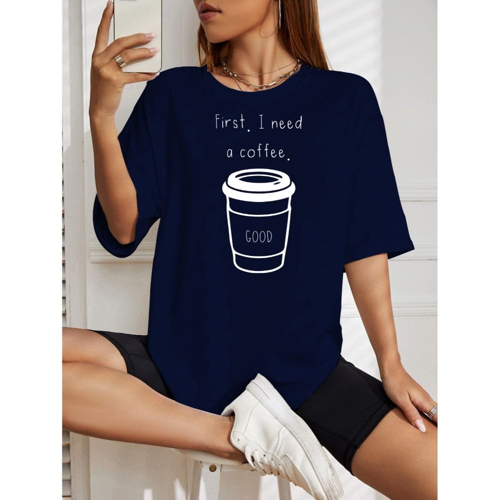 Streetmode I Need Is Offee Navy Blue T-Shirt for Women