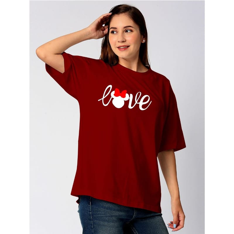 Streetmode Love Mickey Maroon T-Shirt for Women