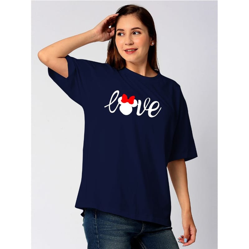 Streetmode Love Mickey Navy Blue T-Shirt for Women