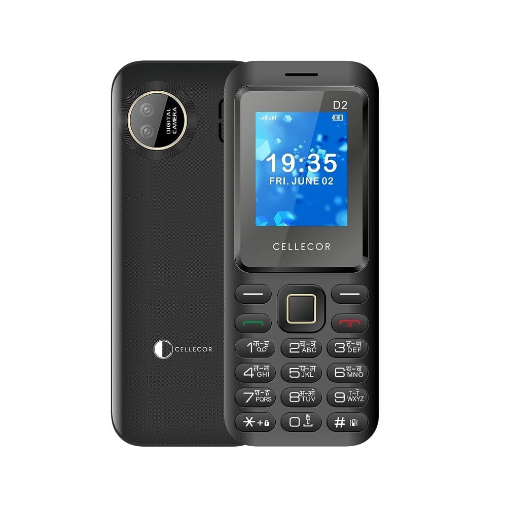 CELLECOR D2 Dual Sim Feature Phone with Big Battery 1000 mAH| Torch Light| Wireless FM| Rear Camera| Dial Voice (1.8" Display) (Black)