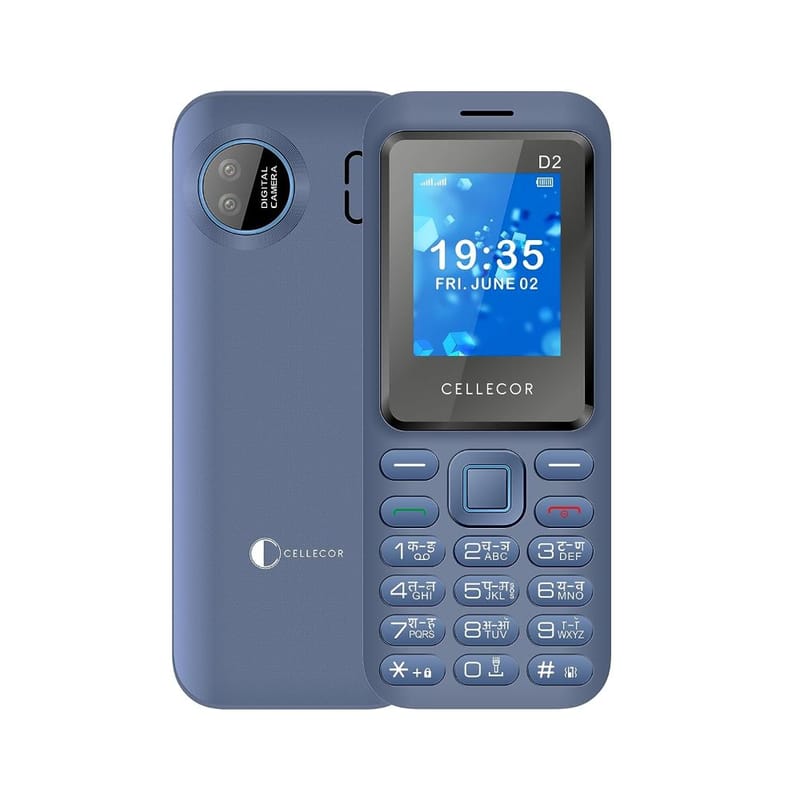 CELLECOR D2 Dual Sim Feature Phone with Big Battery 1000 mAH| Torch Light| Wireless FM| Rear Camera| Dial Voice (1.8" Display) (Blue)