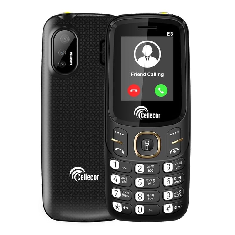 CELLECOR E3 Dual Sim Feature Phone 1000 mAH Battery with Vibration, Torch Light, Wireless FM and Rear Camera (1.8" Display, Black)