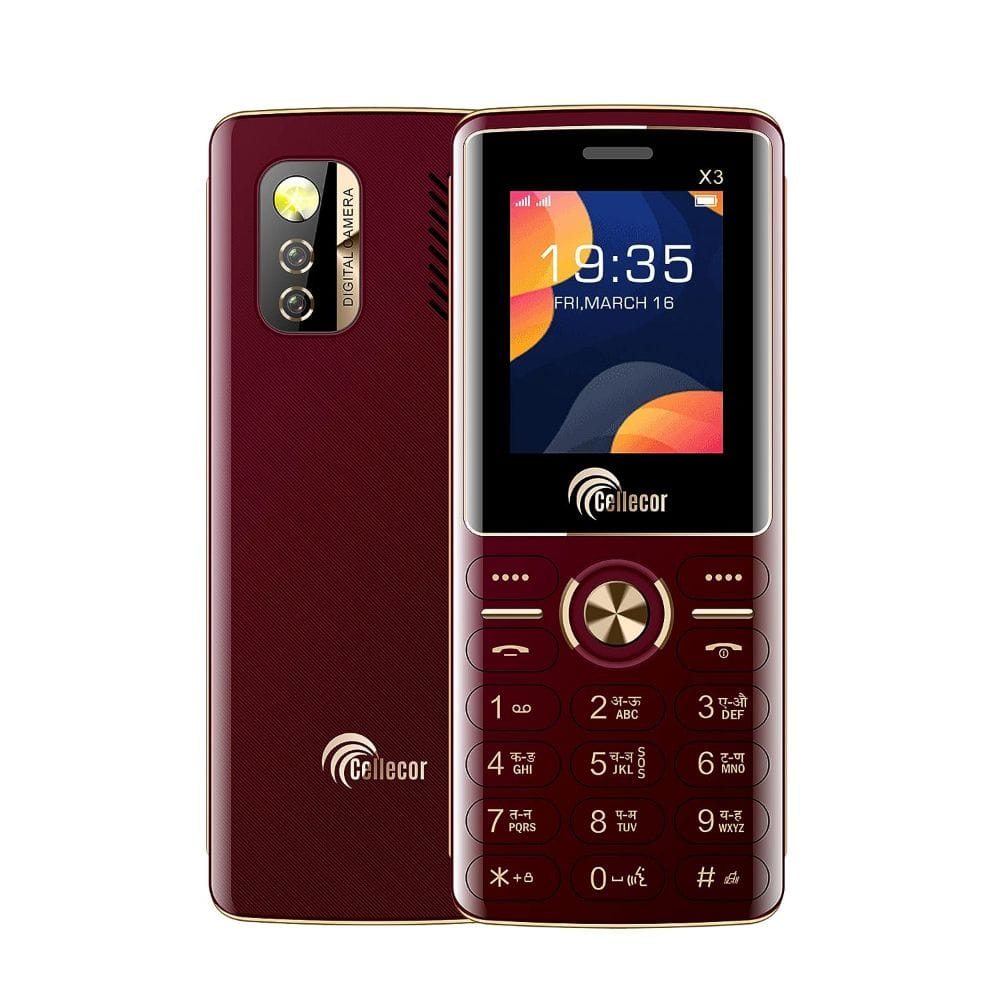 CELLECOR X3 Dual Sim Feature Phone 1000 mAH Battery with Torch Light, Wireless FM and Rear Camera (1.8" Display) (RED)