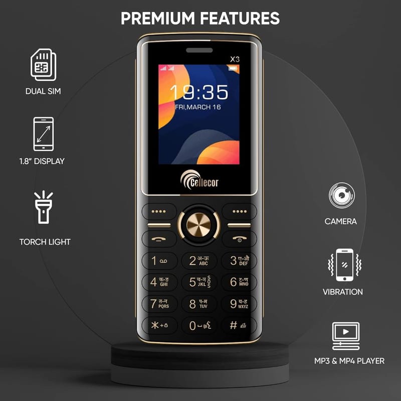 CELLECOR X3 Dual Sim Feature Phone 1000 mAH Battery with Torch Light, Wireless FM and Rear Camera (1.8" Display) (Black)