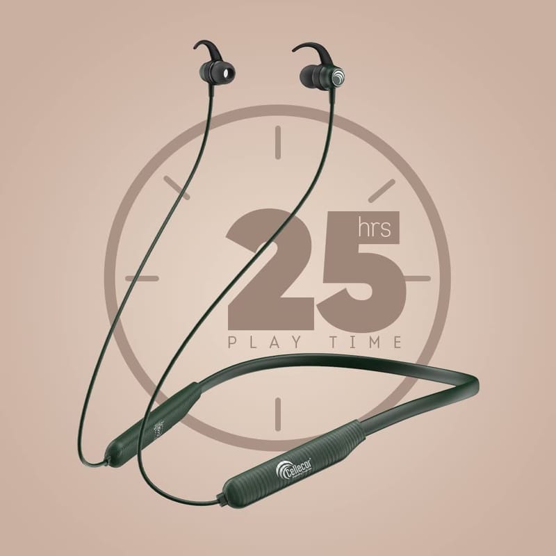 CELLECOR BS-2 Wireless Waterproof Bluetooth Earphone Neckband with Big 25 Hours Playtime (Green)