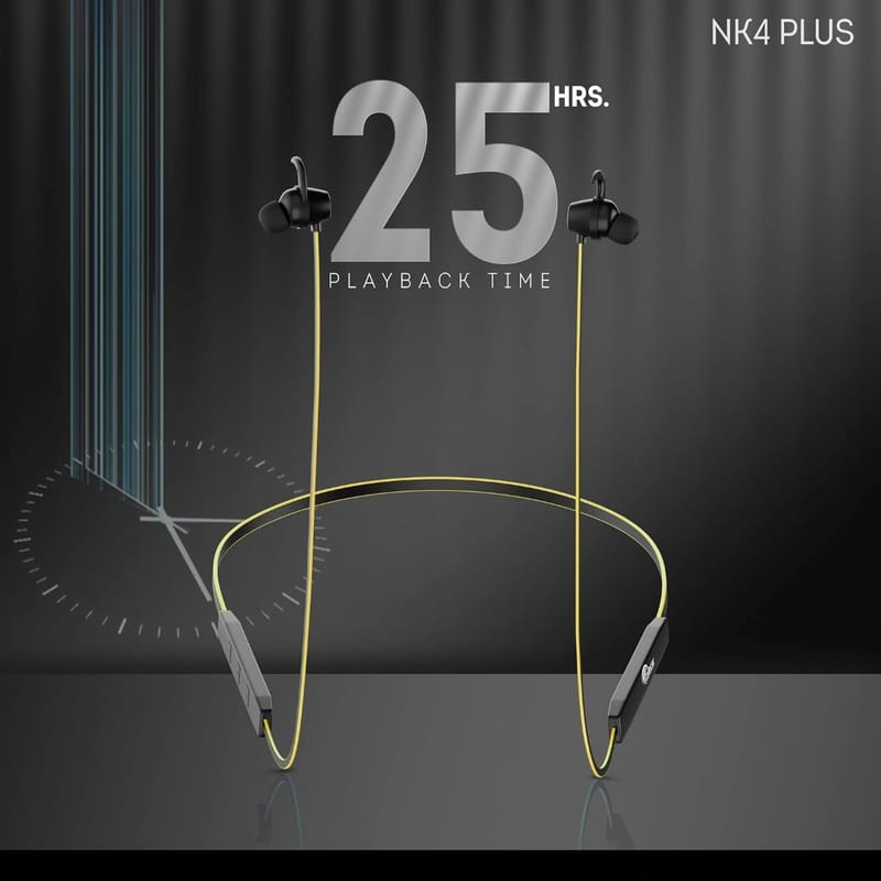 CELLECOR NK-4 Plus Wireless Earphone Neckband with 25 Hours Playtime | Bluetooth-5.0v | 10mm Drivers | (Yellow)