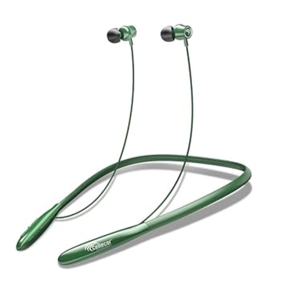 CELLECOR Nk-4 Wireless Bluetooth Earphone Neckband with 25 Hours Playback time, Bluetooth V5.0, Voice assitance and Noise cancelation with inbuilt mic (Green)