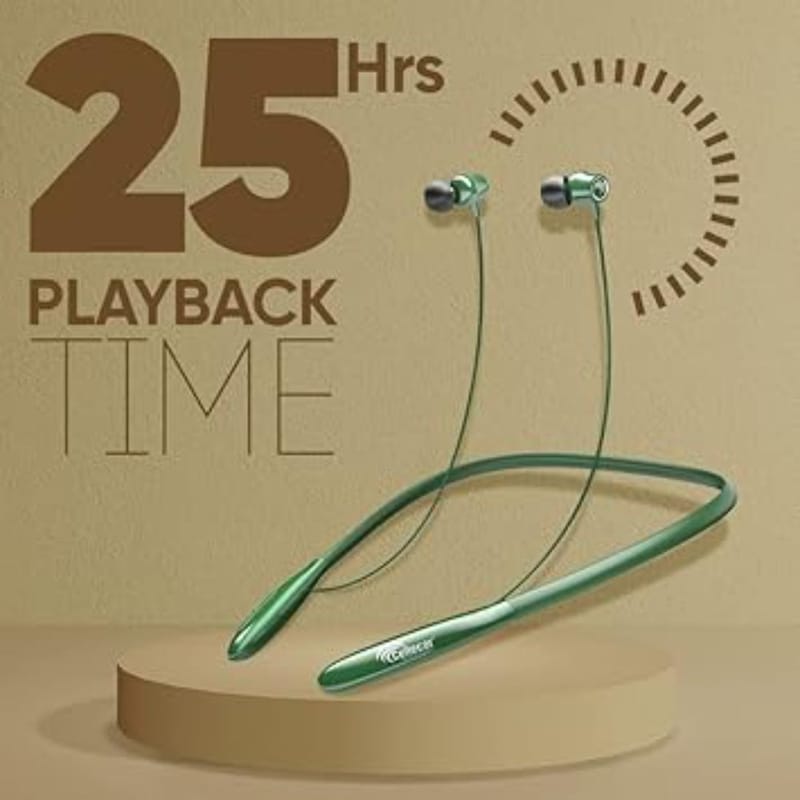 CELLECOR Nk-4 Wireless Bluetooth Earphone Neckband with 25 Hours Playback time, Bluetooth V5.0, Voice assitance and Noise cancelation with inbuilt mic (Green)