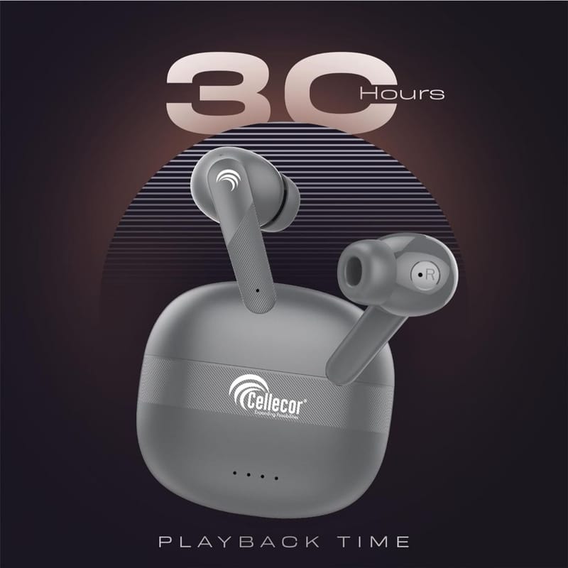 CELLECOR Bro Pods CB03 Waterproof Earbuds with 30 Hours Playtime, Automatic Pairing, HD Sound, Finger Touch and 5V Bluetooth (Grey)