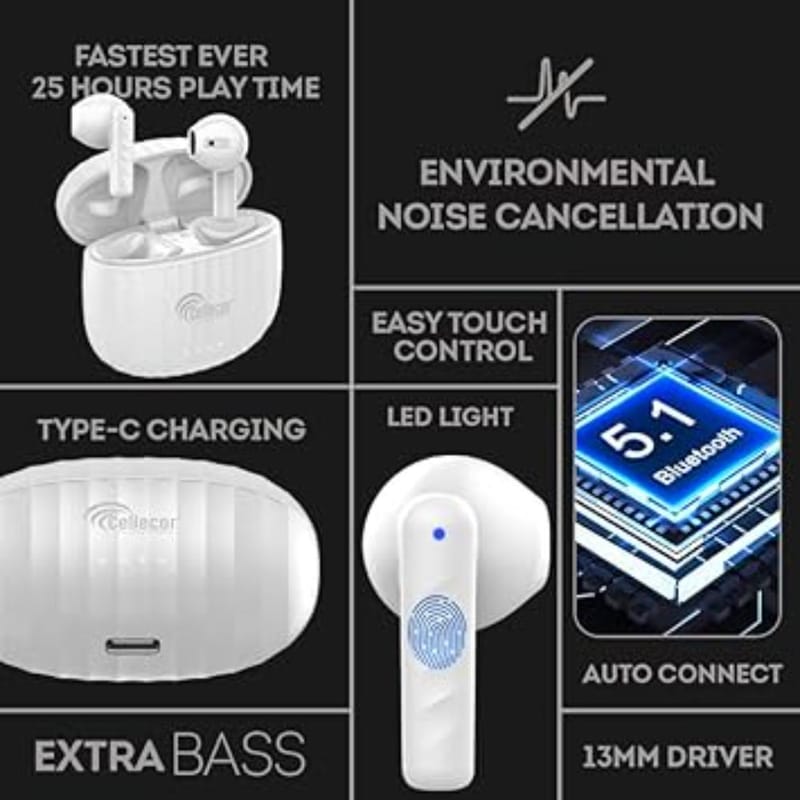 CELLECOR BroPods CB05 Waterproof Earbuds with 25 Hours Playtime, Auto Pairing, 13mm Driver, 5.1V Bluetooth Headset