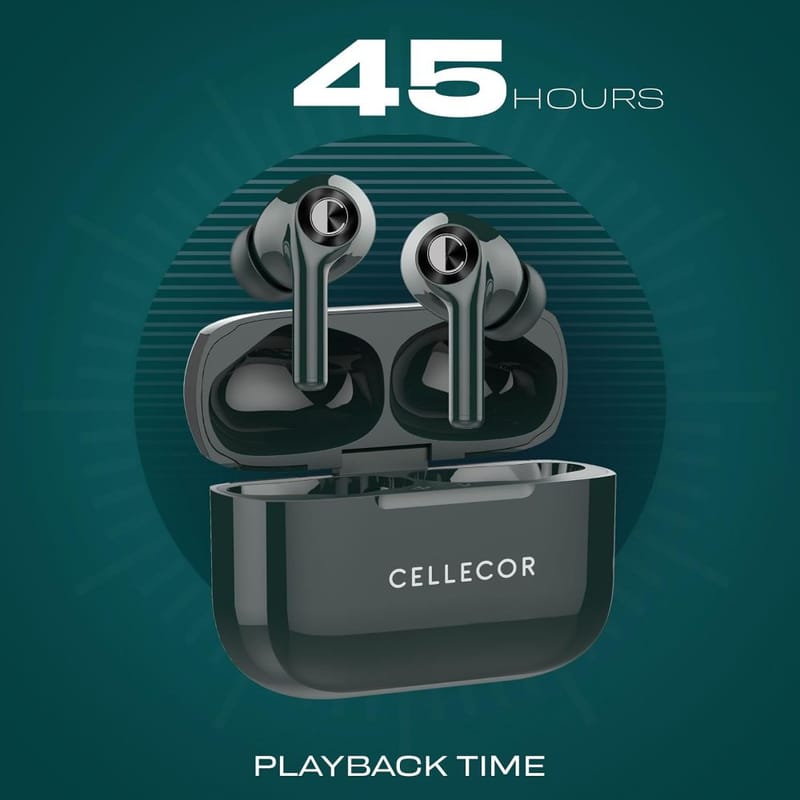 CELLECOR Bropods CB22 Waterproof Earbuds with 45 Hours Playtime| 5.1v Bluetooth | Auto Pairing | 13mm Driver | Voice Assistant | ENC (Green)