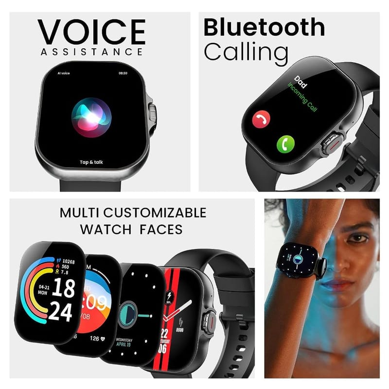 CELLECOR A10 Rare 2.01" Bluetooth Calling Smartwatch, 500 NITS, AI Voice Assistant, with 120+ Sports Modes, SpO2, HR, IPX68, Split Screen