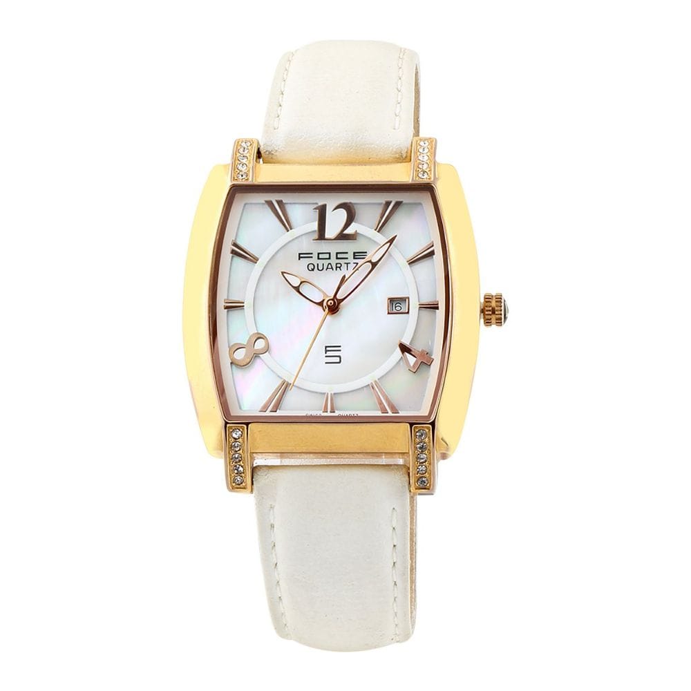 Foce Analog White Dial Women's Premium Mother of Pearl Crystal Studded Watch - F382LR-WHITE