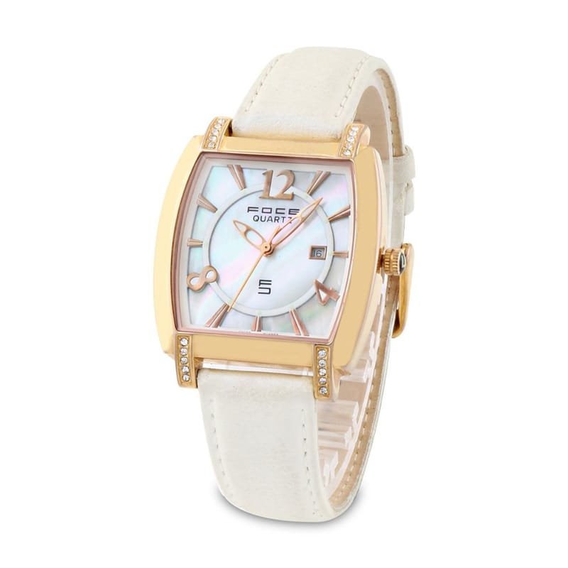 Foce Analog White Dial Women's Premium Mother of Pearl Crystal Studded Watch - F382LR-WHITE