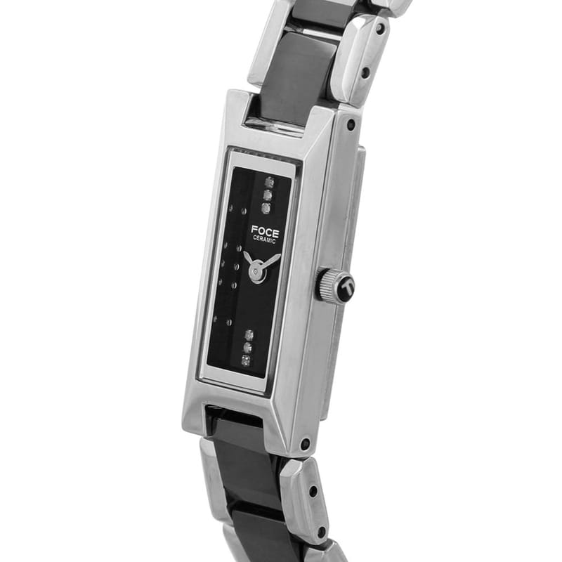 Foce Silver & Black Rectangle Analog Wrist Watch for Women with Silver Black Metal & Ceramic Strap - F390LSM-BLACK