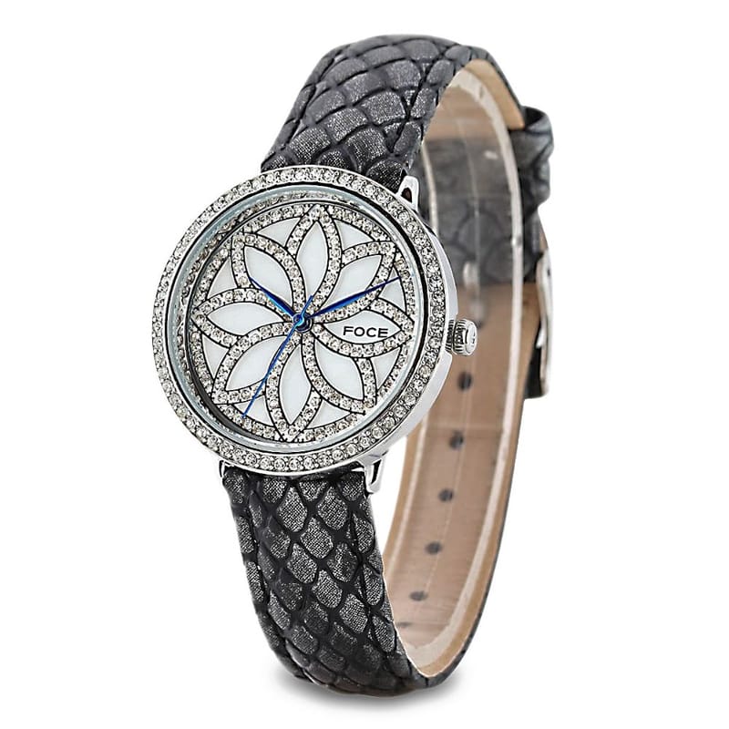 Foce Analogue White Dial Women's Premium Crystal Studded Watch - FA21SSL-WHITE