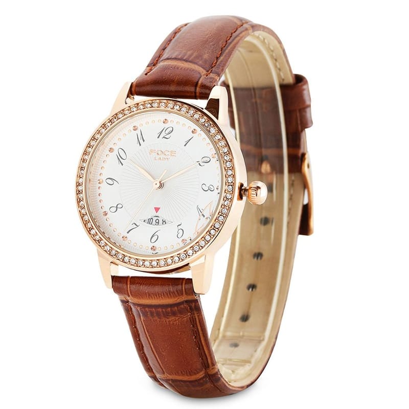 Foce Analogue White Dial Women's Premium Crystal Studded Watch - FA22RGL-WHITE